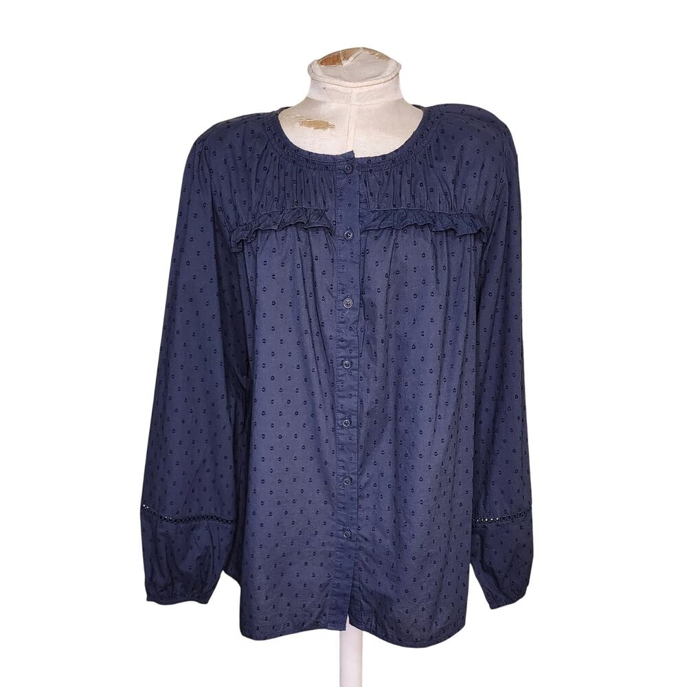 Lane Bryant Long-Sleeve‎ Flounce Button-Down Shirt Size 14 NWT